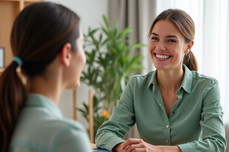 Una nutrizionista sorridente offre una consulenza personalizzata a Milano